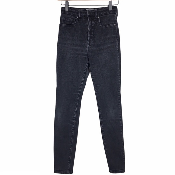 EVERLANE Skinny Jeans High Waist Black Wash Distressed Faded Size 27 Regular - Picture 13 of 13